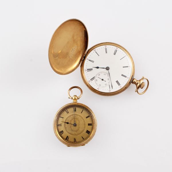 Set of two gold pocket watches