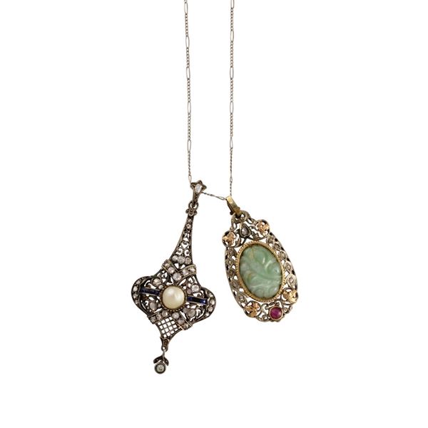 TWO PENDANTS AND CHAIN