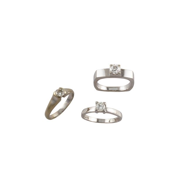 LOT OF THREE 18KT GOLD AND DIAMOND RINGS