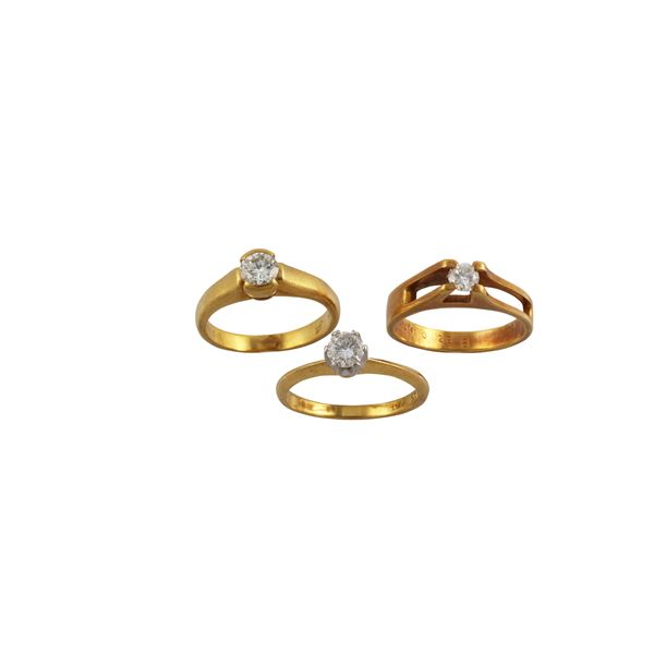 LOT OF THREE 18KT GOLD AND DIAMOND RINGS