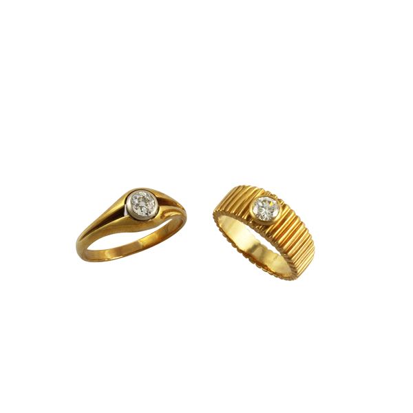 LOT OF TWO 18KT GOLD AND DIAMOND RINGS