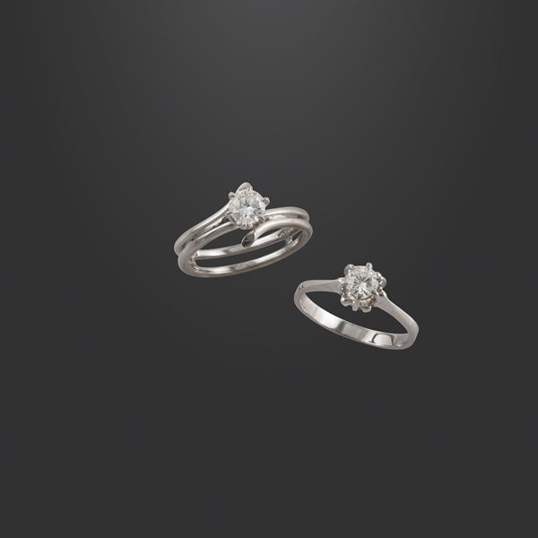 LOT OF TWO 18KT GOLD AND DIAMOND RINGS