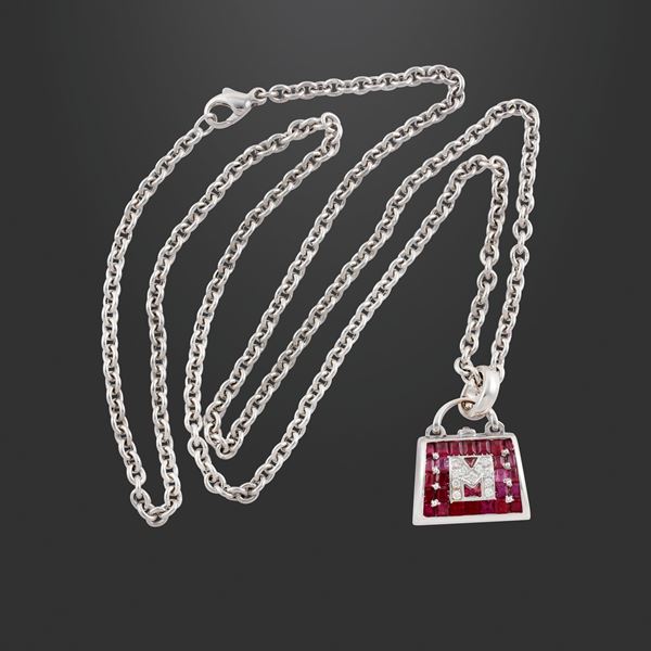 18KT GOLD CHAIN AND PENDANT, DIAMONDS AND TOURMALINES