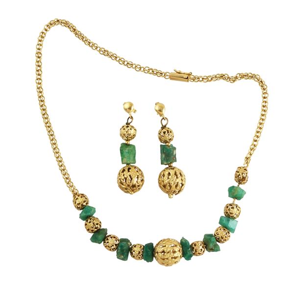 18KT GOLD, ROUGH EMERALDS NECKLACE AND EARRINGS  - Auction Jewelery & Objects by Vertu - Casa d'Aste International Art Sale