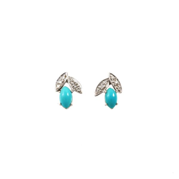 18KT GOLD, TURQUOISES AND DIAMONDS EARRINGS