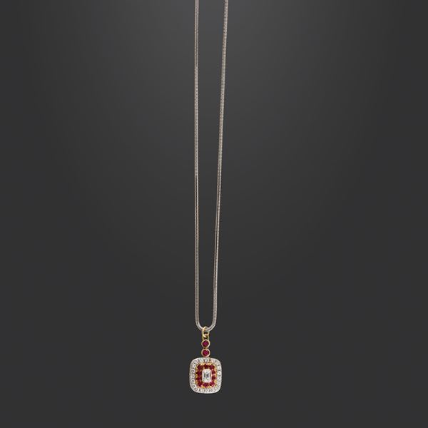 18KT GOLD CHAIN WITH DIAMONDS AND RUBY PENDANT