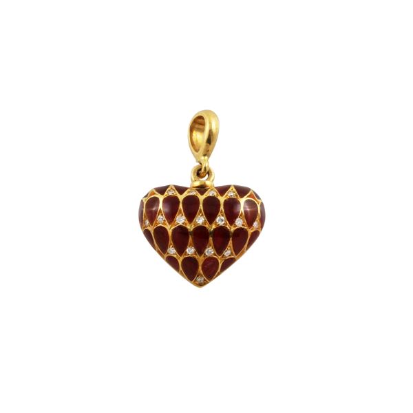 18 KT GOLD DIAMONDS AND ENAMEL PENDANT