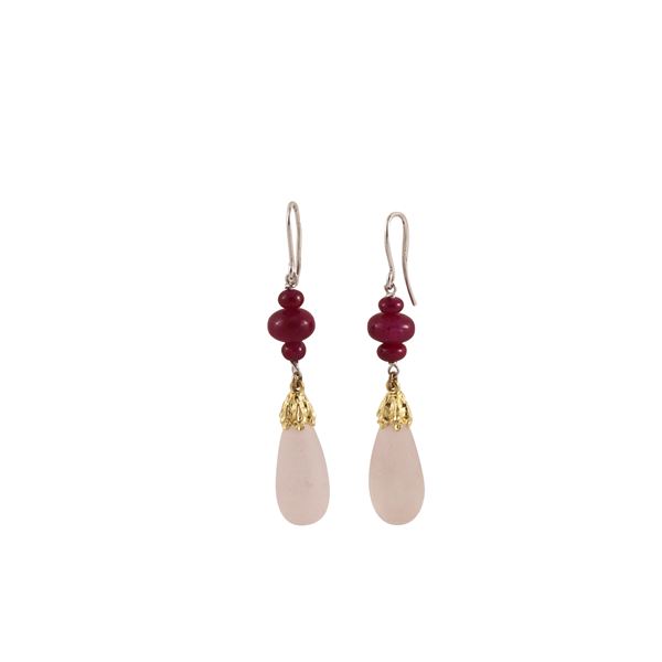 18KT GOLD QUARTZ AND RUBY EARRINGS