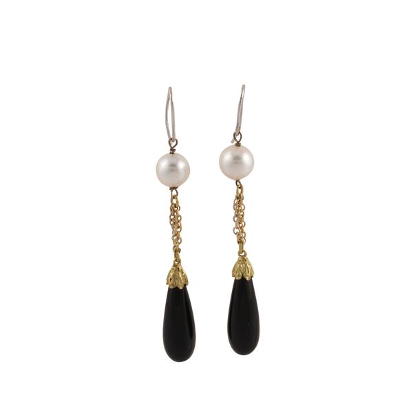 18KT GOLD, ONYX AND PEARL EARRINGS  - Auction Jewelery & Watches - Casa d'Aste International Art Sale