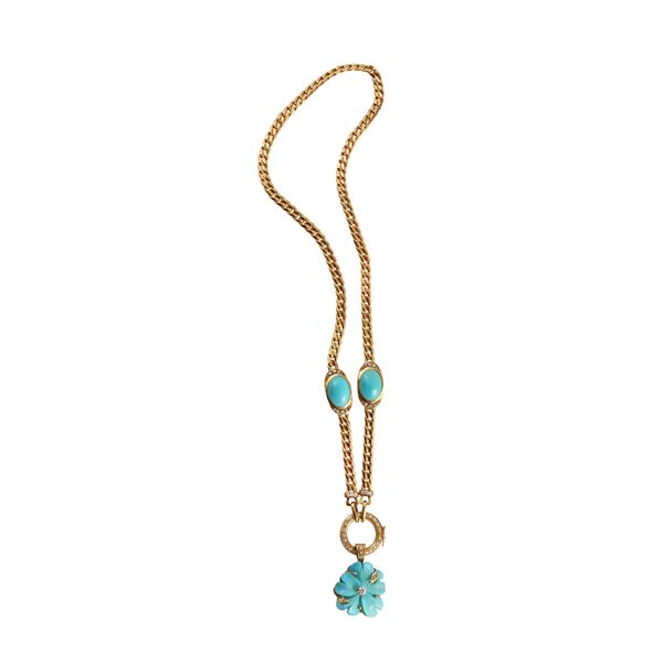 18KT GOLD, TURQUOISES AND DIAMONDS NECKLACE