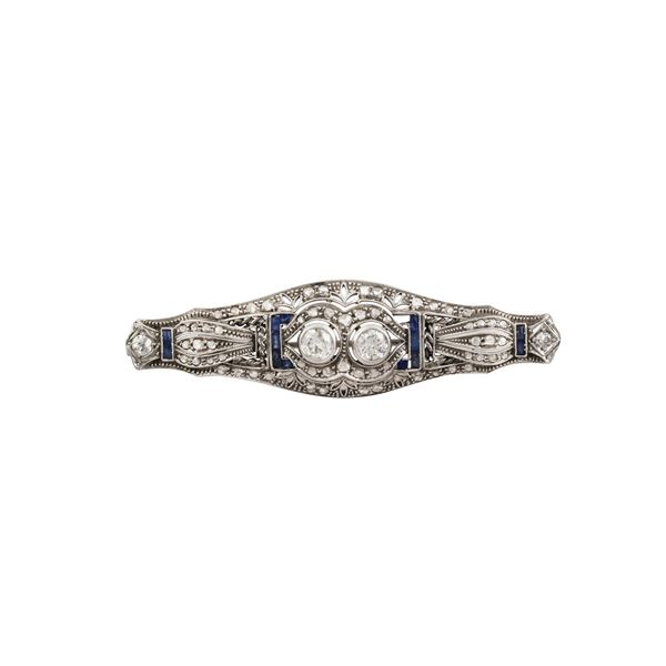 PALLADIUM, DIAMONDS AND SAPPHIRES BROOCH