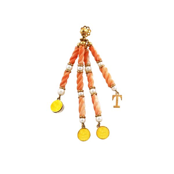 18KT GOLD, CORAL AND PEARLS EARRING, TRABUCCO  - Auction Jewelery & Watches - Casa d'Aste International Art Sale