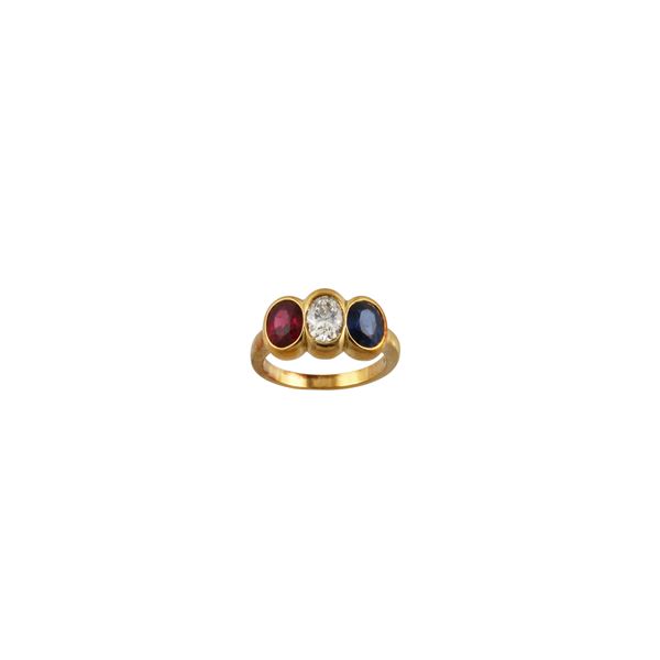 18KT GOLD, DIAMOND, RUBY AND SAPPHIRE RING  - Auction Jewelery & Objects by Vertu - Casa d'Aste International Art Sale
