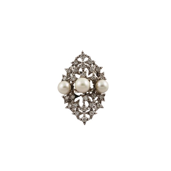 18KT GOLD DIAMONDS AND PEARLS RING  - Auction Jewelery & Objects by Vertu - Casa d'Aste International Art Sale