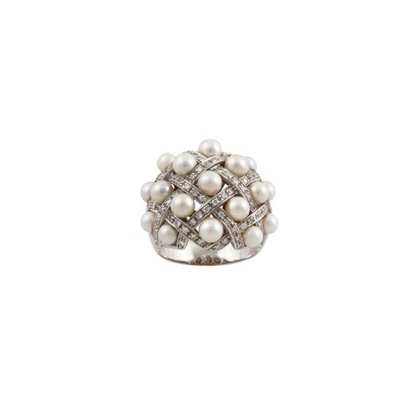 18KT GOLD, DIAMONDS AND PEARLS RING  - Auction Jewelery & Objects by Vertu - Casa d'Aste International Art Sale