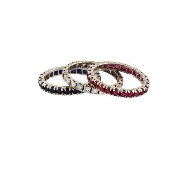 LOT OF THREE 18KT GOLD DIAMONDS, SAPPHIRES AND RUBIES RINGS  - Auction Jewelery & Objects by Vertu - Casa d'Aste International Art Sale