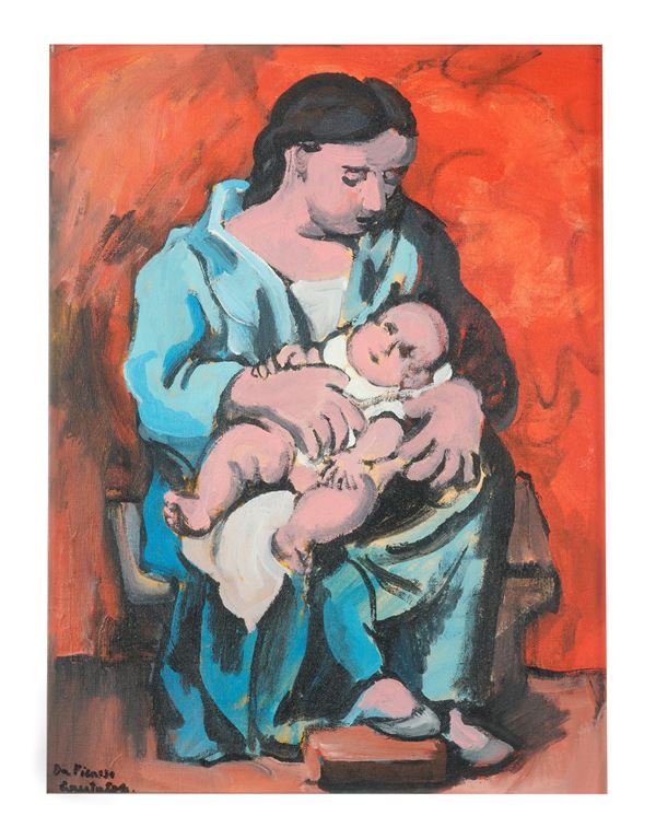 DOMENICO CANTATORE : Da Picasso  (anni '80)  - Olio su tela - Asta Dipinti di Arte Moderna, Contemporanea e XIX Secolo - Casa d'Aste International Art Sale
