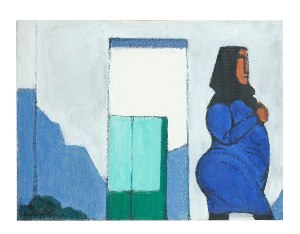 DOMENICO CANTATORE : Figure  (anni '80)  - Olio su tela - Asta Dipinti di Arte Moderna, Contemporanea e XIX Secolo - Casa d'Aste International Art Sale