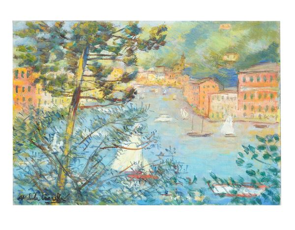 MICHELE CASCELLA : Portofino  (anni '80)  - Olio su tela - Asta Dipinti di Arte Moderna, Contemporanea e XIX Secolo - Casa d'Aste International Art Sale