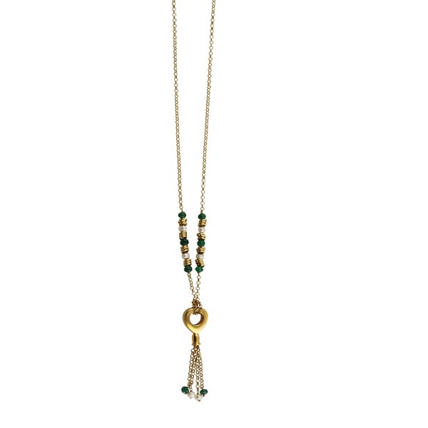 18KT GOLD, EMERALDS AND PEARLS NECKLACE