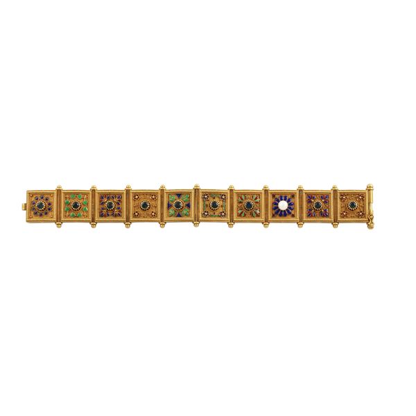 18KT GOLD, SAPPHIRES, PEARL AND ENAMEL BRACELET  - Auction Jewelery & Objects by Vertu - Casa d'Aste International Art Sale