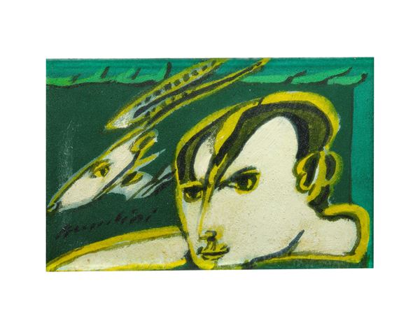 REMO BRINDISI : Pastorale  (anni '80)  - Olio su legno - Asta Arte Moderna, Contemporanea e Dipinti del XIX Secolo - Casa d'Aste International Art Sale