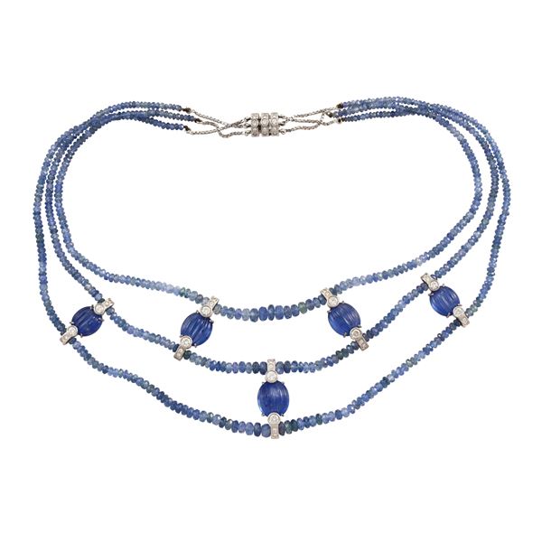 18KT GOLD, SAPPHIRES AND DIAMONDS NECKLACE