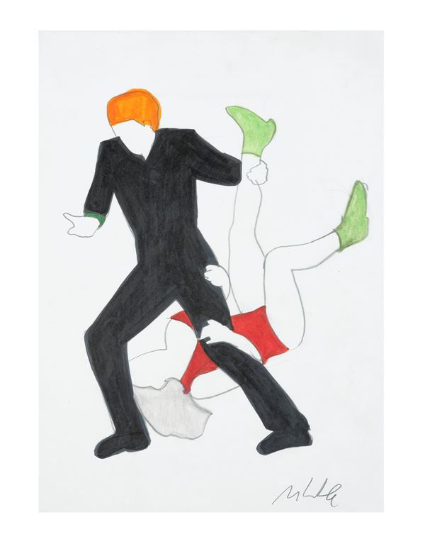 MARCO LODOLA : Ballerini  (2005)  - Pennarello e lapis su carta - Auction Modern,  [..]