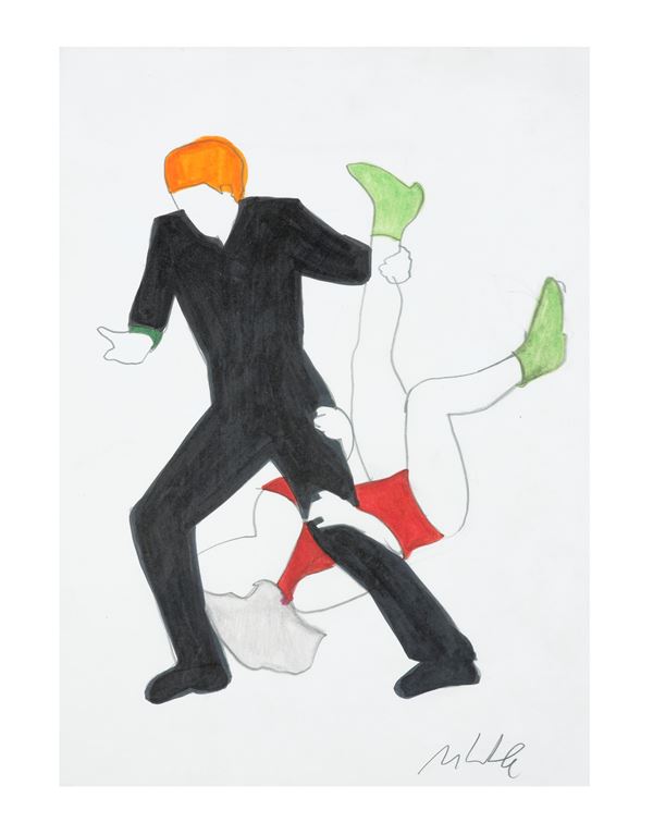 MARCO LODOLA : Ballerini  (2005)  - Pennarello e lapis su carta - Asta ARTE MODERNA E CONTEMPORANEA - Casa d'Aste International Art Sale