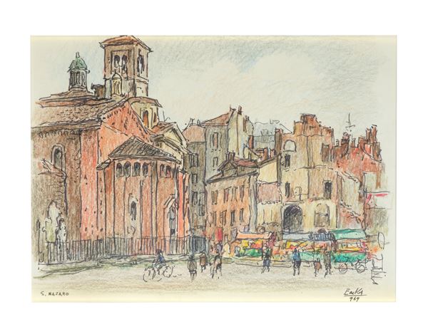 EMILO KALCHSCHMIDT : San Nazaro  (1969)  - Olio su cartoncino - Asta ARTE MODERNA E CONTEMPORANEA - Casa d'Aste International Art Sale