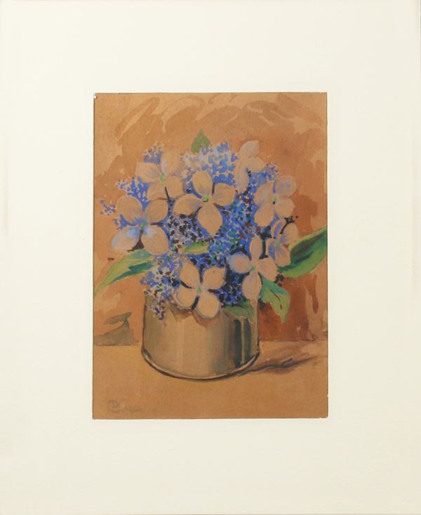 ANONIMO : Vaso con Iris  (1940)  - Acquarello e tempera applicata su tavola - Asta Arte Moderna, Contemporanea e Dipinti del XIX Secolo - Casa d'Aste International Art Sale