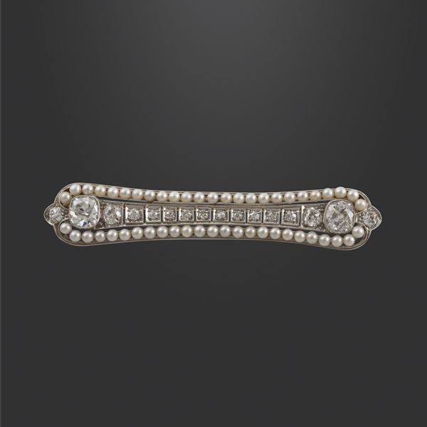 PLATINUM, DIAMONDS AND PEARLS BROOCH  - Auction Jewelery & Objects by Vertu - Casa d'Aste International Art Sale