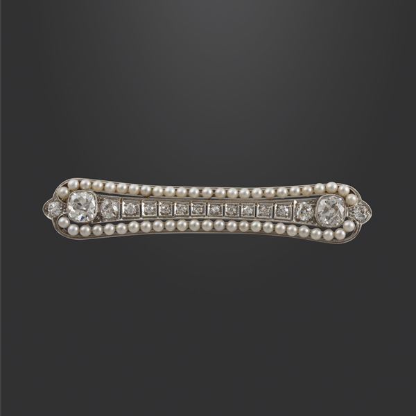 PLATINUM, DIAMONDS AND PEARLS BROOCH
