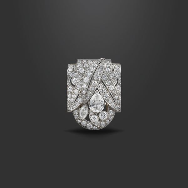 PLATINUM AND DIAMONDS CLIP-BROOCH