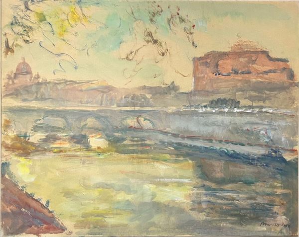 ALFONSO AVANESSIAN : Veduta romana  - Acquerello su tela - Asta Arte Moderna, Contemporanea e Dipinti del XIX Secolo - Casa d'Aste International Art Sale