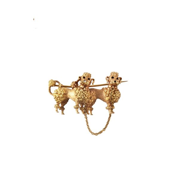 18KT GOLD POODLES BROOCH