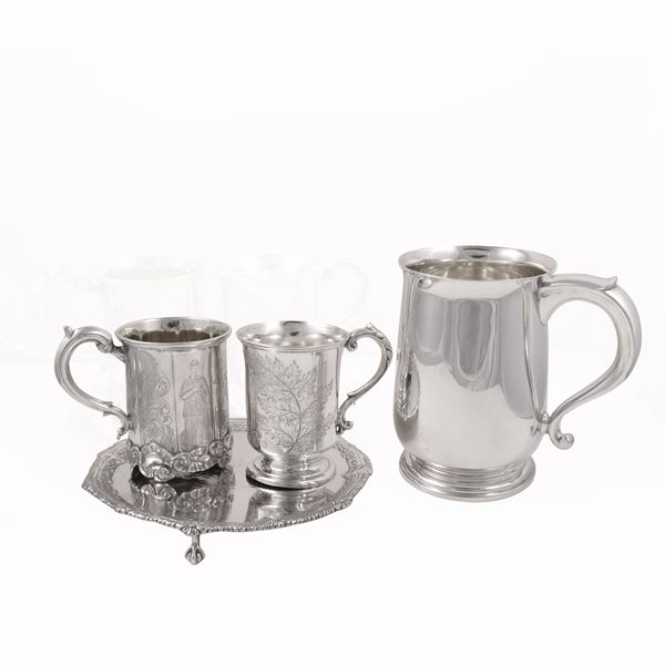 925 SILVER LOT OF SALVER AND THREE MUGS  - Auction JEWELRY, WATCHES, AND SILVERWARE - Casa d'Aste International Art Sale