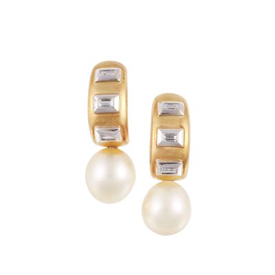 Orecchini, oro giallo 18Kt e bianco con diamanti e perla South Sea