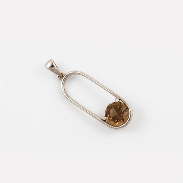 * 18KT GOLD, SYNTHETIC GEM AND DIAMONDS PENDANT
