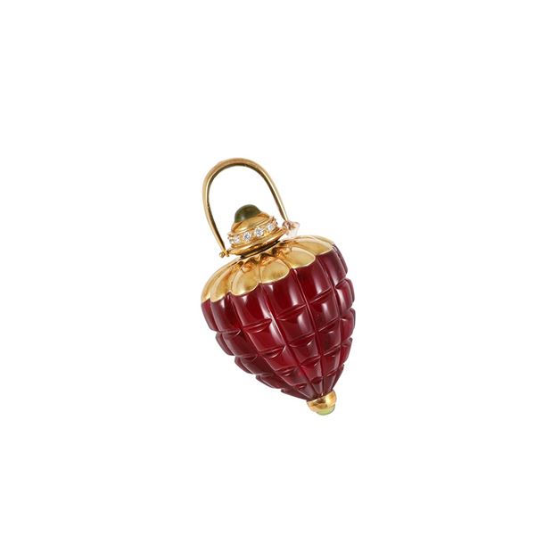 * 18KT GOLD, GLASS, PERIDOT AND DIAMONDS PARFUME HOLDER PENDANT