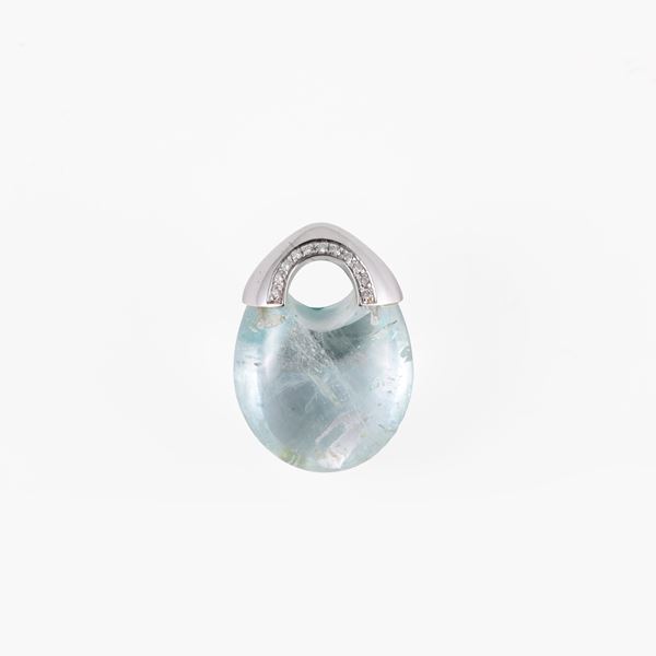 * 18KT GOLD, AQUAMARINE AND DIAMONDS PENDANT