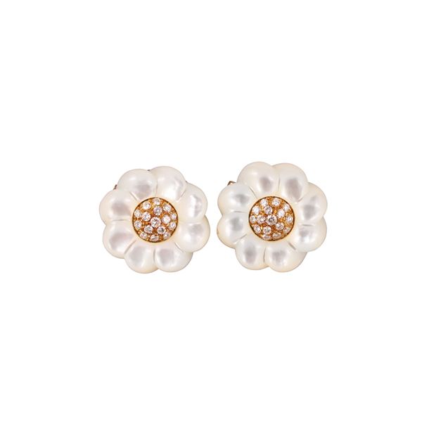 * 18KT GOLD, DIAMONDS AND MOTHER OF PEARL EARRINGS