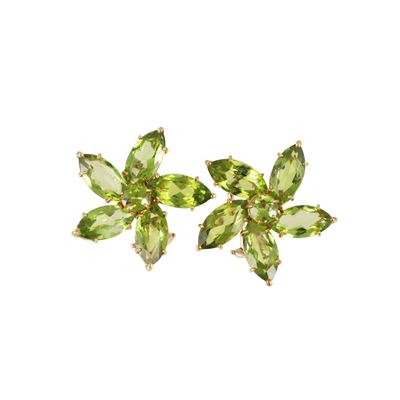 Loris Abate, Orecchini a fiore in oro giallo 18Kt con peridoti