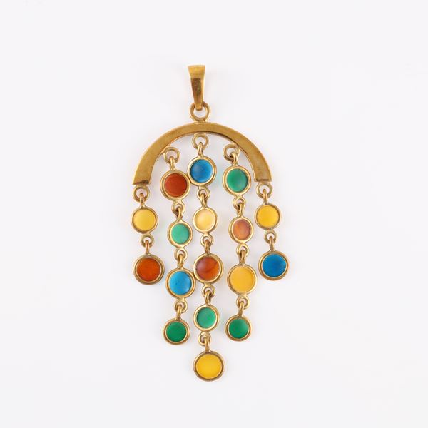 * 18KT GOLD AND ENAMEL PENDANT