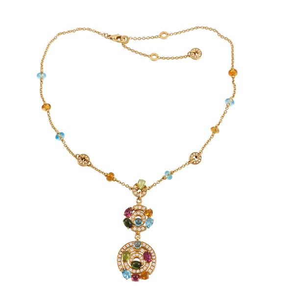 18KT GOLD, DIAMONDS AND GEMS NECKLACE, BULGARI "Astrale"