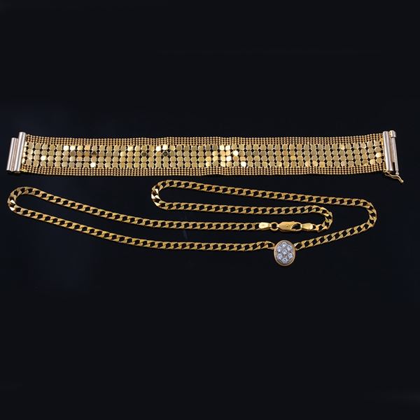 18KT GOLD AND SYNTHETIC GEM BRACELET AND NECKLACE