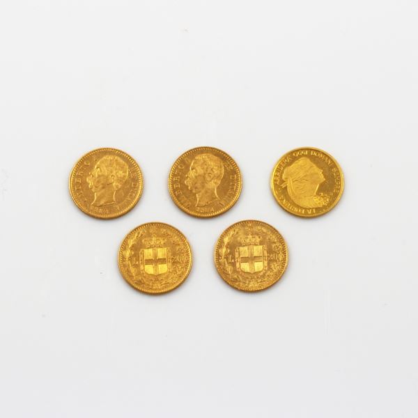 LOT OF FOUR GOLD 'MARENGO' COIN AND ONE 900/1000 GOLD MEDAL