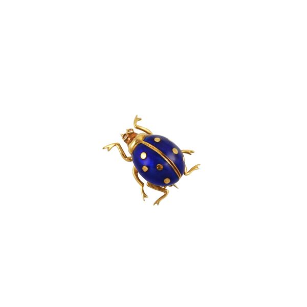18KT GOLD, ENAMEL AND DIAMONDS BROOCH