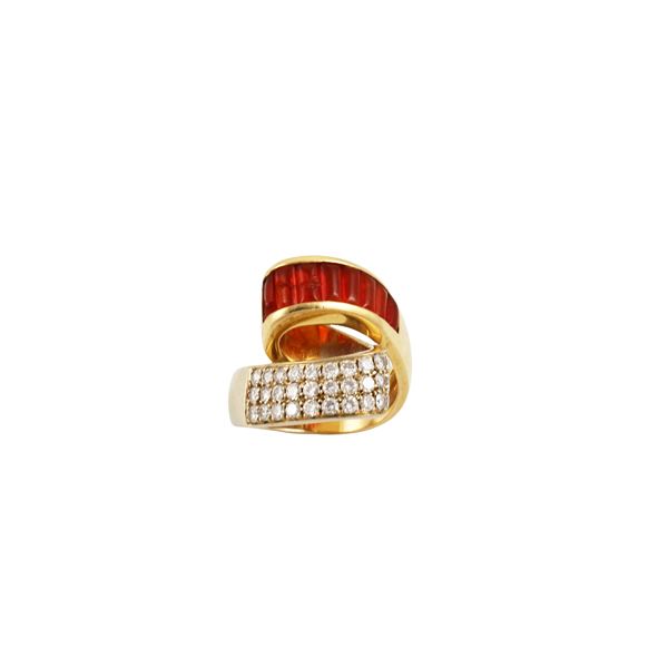 18KT GOLD, DIAMONDS AND AMBER RING, GIO' CAROLI  - Auction Important Jewelry - Casa d'Aste International Art Sale