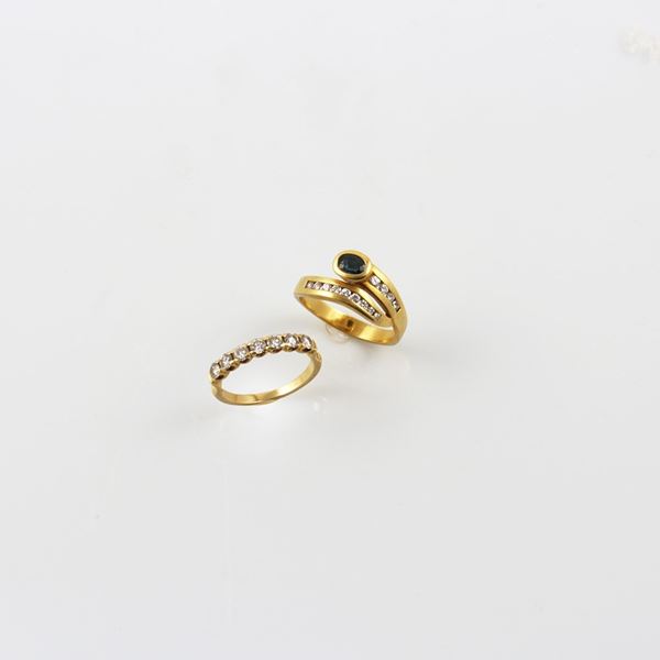LOT OF TWO 18KT GOLD, SAPPHIRE AND DIAMOND RINGS